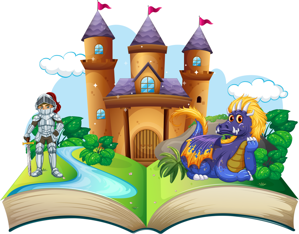 Storybook with knight and dragon